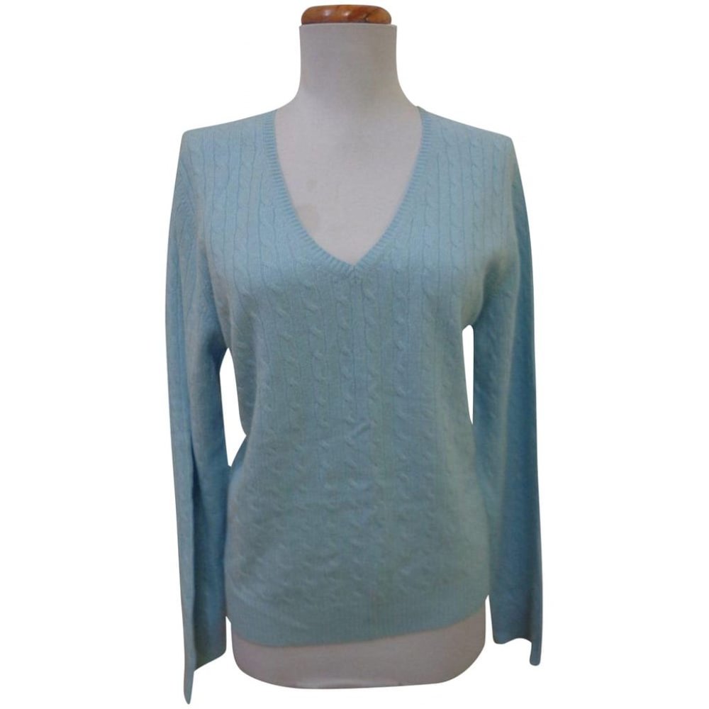 VGUC - CHARTER CLUB Blue Heather 100% Cashmere V-Neck Cableknit Sweater. Sz L